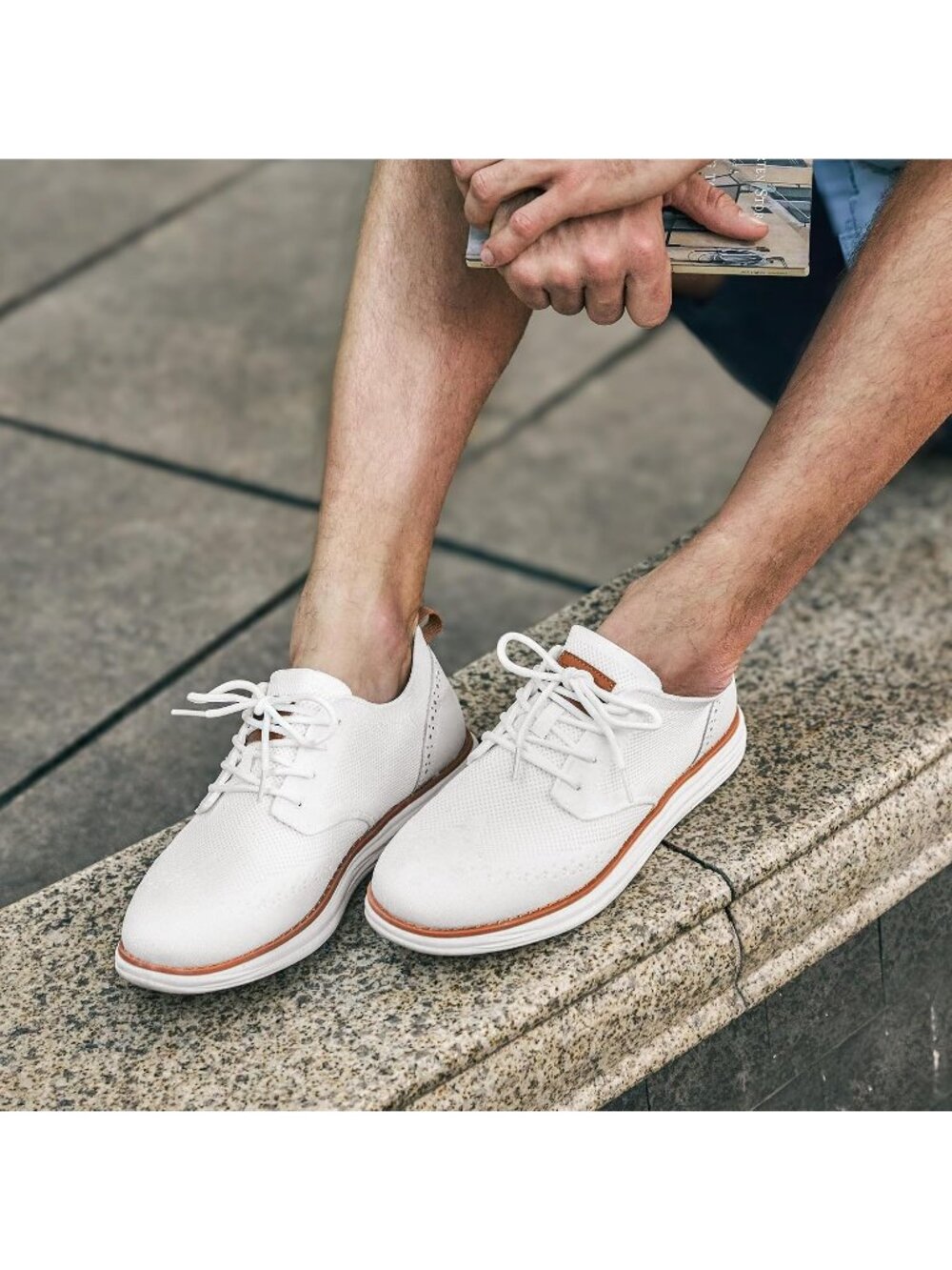 Men's White Knit Mesh Dress Sneakers Lace Up Casual Walking Oxford Shoes - Picture 2 of 6